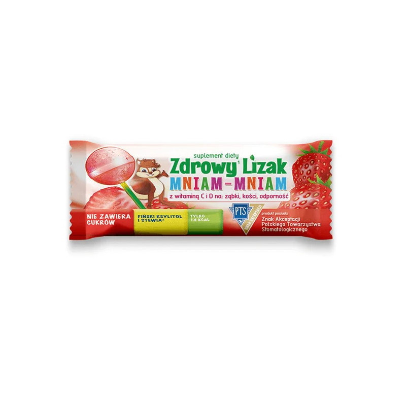 Zdrowy Lizak Mniam-Mniam truskawka, kształt kulki, 1 sztuka