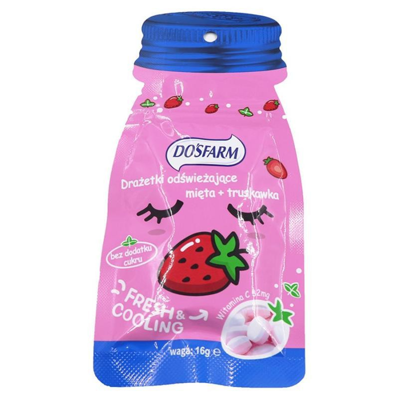 Dosfarm Drażetki odświeżające o smaku mięty i truskawki, 16 g