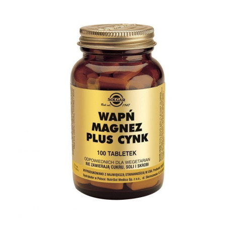 SOLGAR Wapń Magnez + Cynk, 100 tabletek