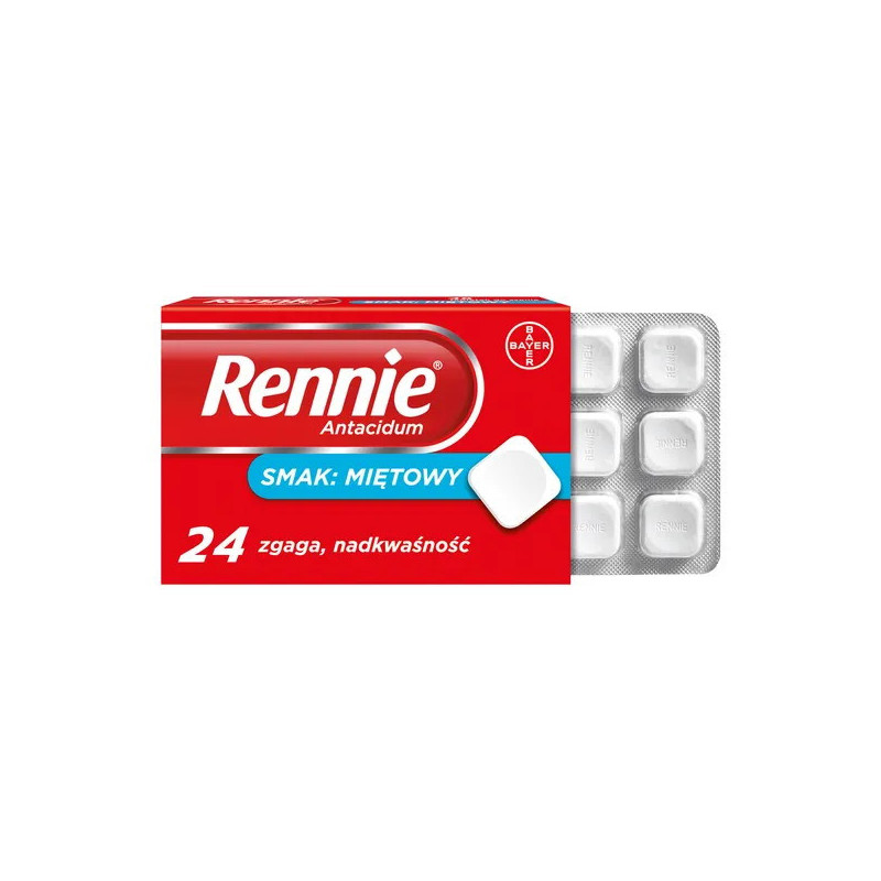 Rennie Antacidum, 680 mg+80 mg, tabletki do ssania, smak miętowy, 24 sztuk