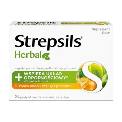 Strepsils Herbal, pastylki do ssania, smak miodu, melisy, propolisu, 24 sztuki