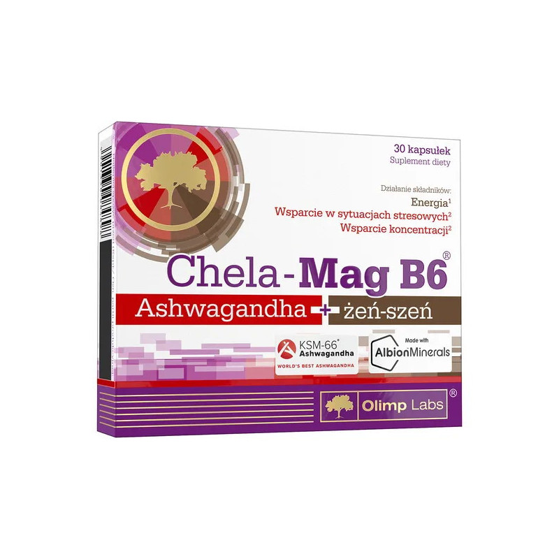 Olimp Chela-Mag B6 Ashwagandha + żeń-szeń, kapsułki, 30 sztuk