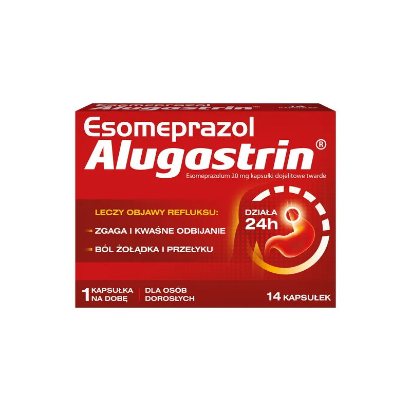 Esomeprazol Alugastrin, 20 mg, kapsułki dojelitowe twarde,14 sztuk