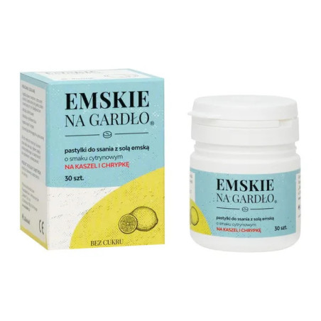 Emskie na gardło, pastylki do ssania z solą emską, smak cytrynowy, 30 sztuk