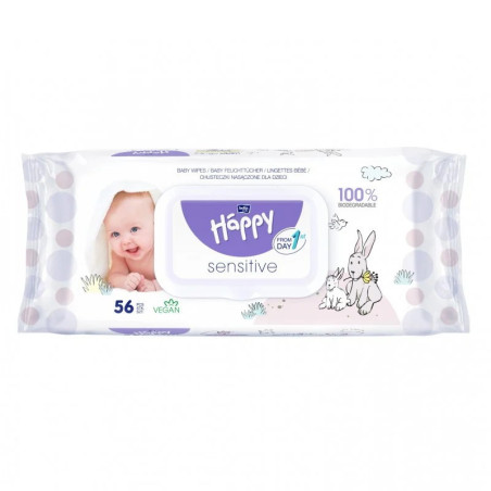 Chusteczki nawilżane Bella Baby Happy Sensitive. 56 sztuk