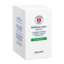 Kompresy z gazy niejałowe 17-nitkowe 8-warstwowe 7,5 x 7,5 cm , 100 sztuk (Apteczka ABC)