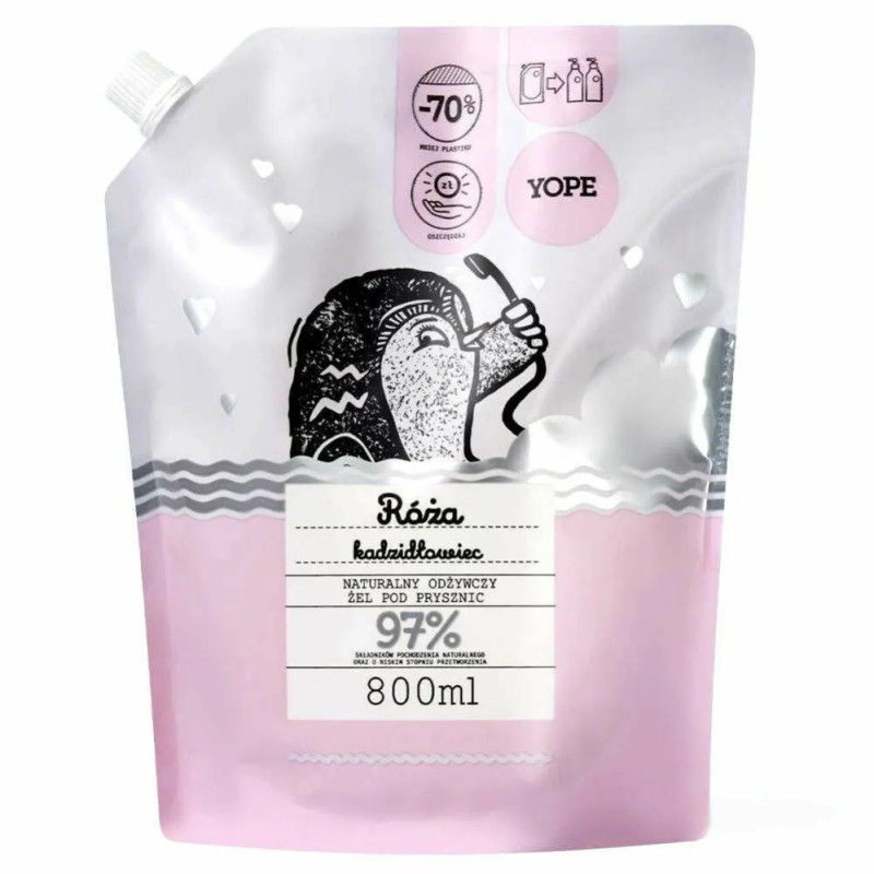 YOPE Refill Naturalny Odżywczy Żel pod Prysznic Róża Kadzidłowiec 93% ,800ml