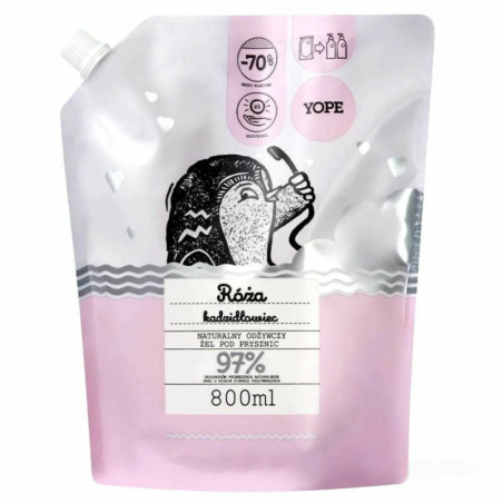 YOPE Refill Naturalny Odżywczy Żel pod Prysznic Róża Kadzidłowiec 93% ,800ml
